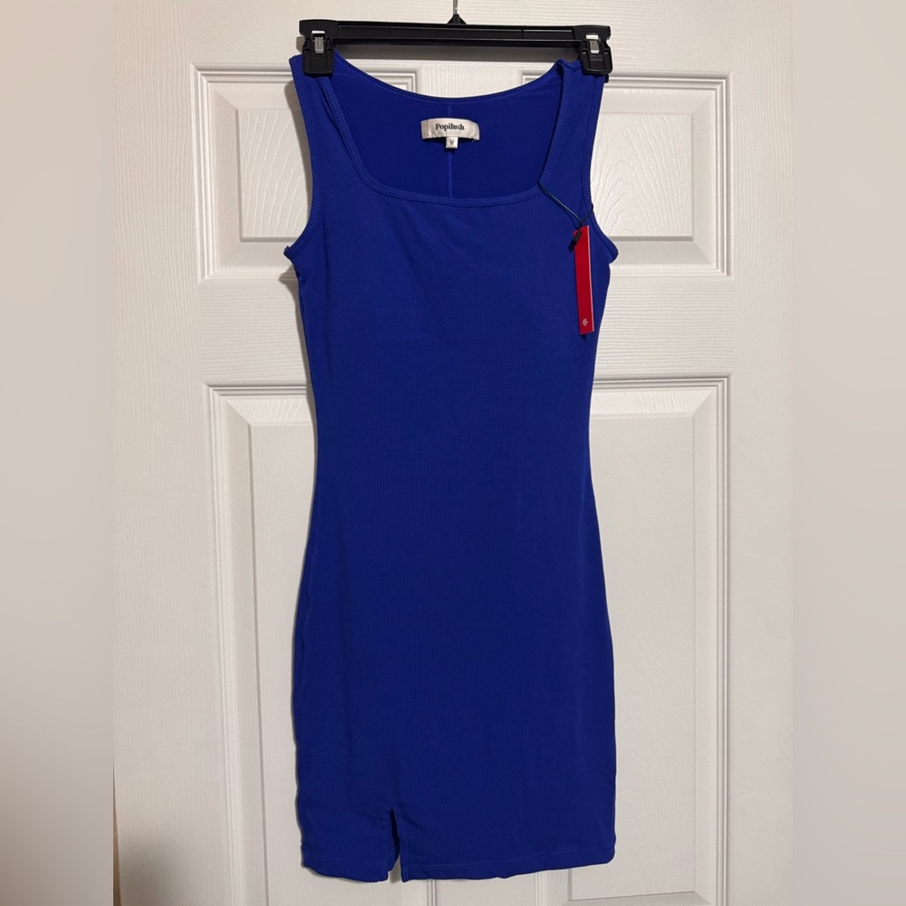 POPILUSH Built-In Shape Wear Vibrant Blue Sleeveless Dress